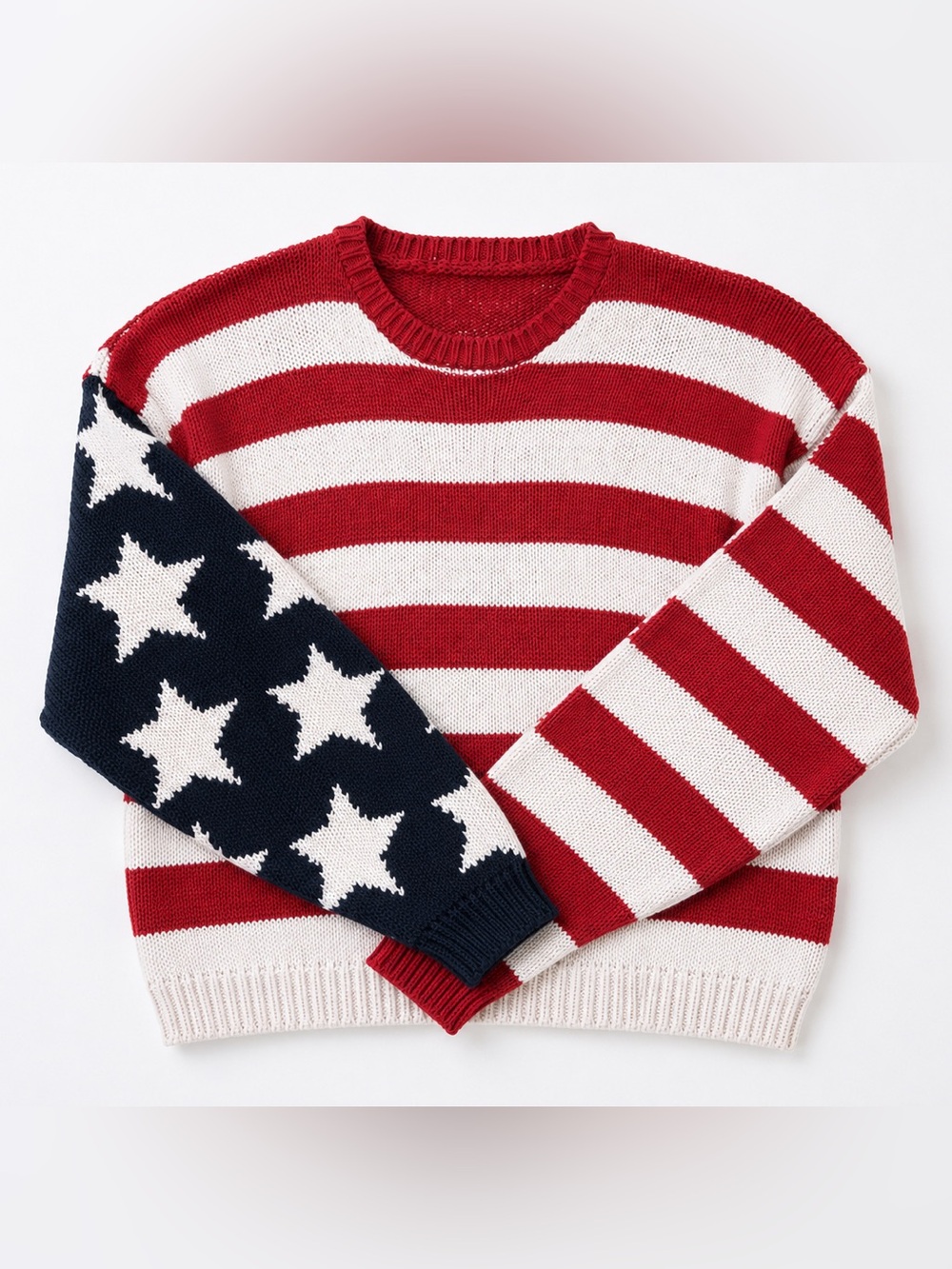 Vintage Perry Ellis America USA Flag Sweater Red White Blue Cotton Knit Unisex - Picture 1 of 9